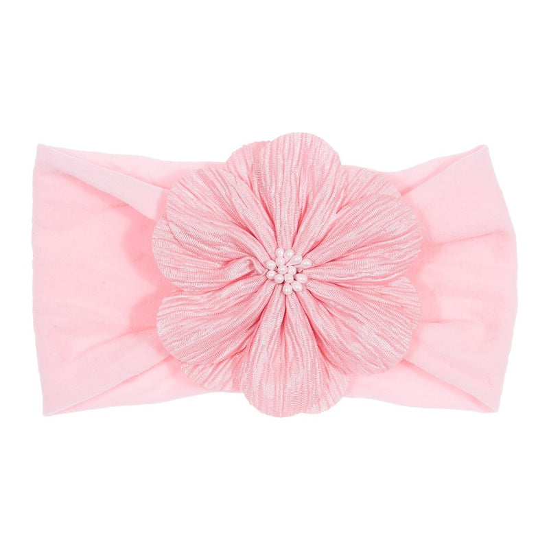 Nishine suave estiramiento satén Rosa flor bebé diadema nudo recién nacido ancho Nylon diademas turbante niñas sombreros niños foto Props