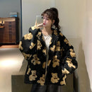 Cartoon Bear Lamb Wool Zip Up Hoodie Women's Sweatshirts Casual Oversized Brown Winter Clothes Women Jackets Cute Korean Coats