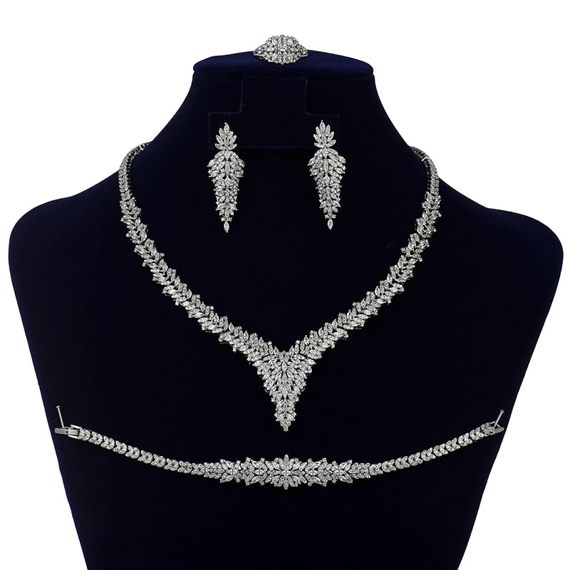 Jewelry Set HADIYANA Trendy Elegant Luxury Wedding Bridal Necklace Earrings Ring And Bracelet Jewelry CN1443  Conjunto De Joyas