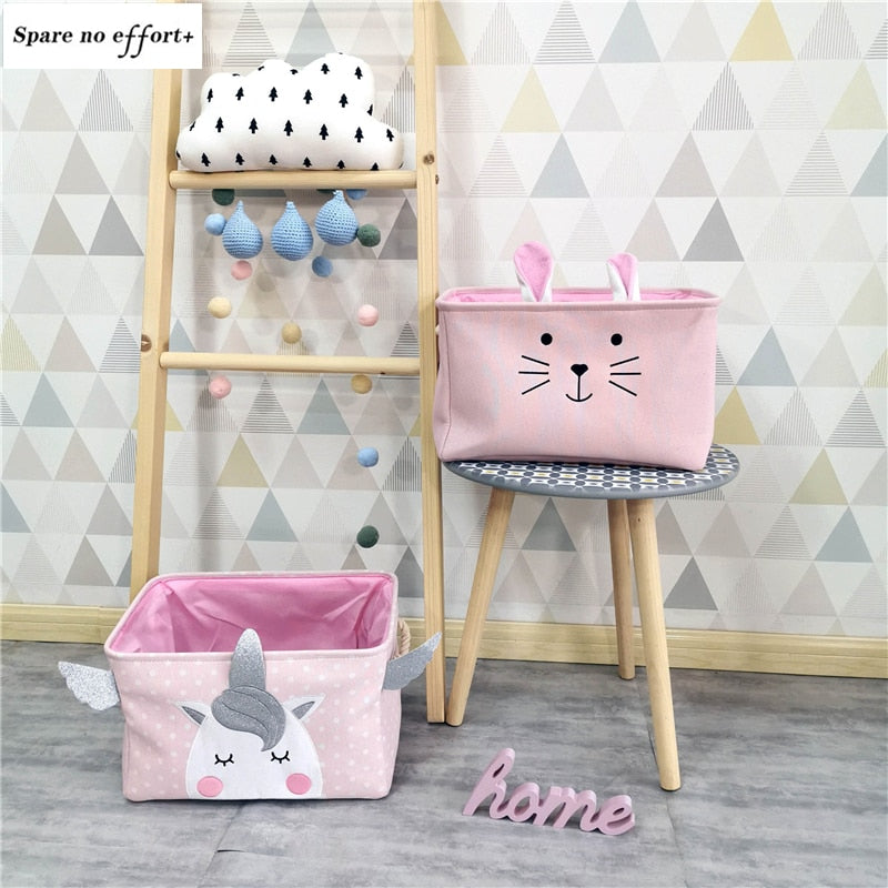 Sundries Storage Barrels High Capacity Pink Cat Dinosaur Foldable Toy Storage Box Home Organizer Dirty Laundry Basket