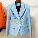 HIGH STREET Newest 2022 Designer Jacket Fashion Women's Classic Slim Fitting Double Breasted Lion Buttons Blazer Baby Blue
