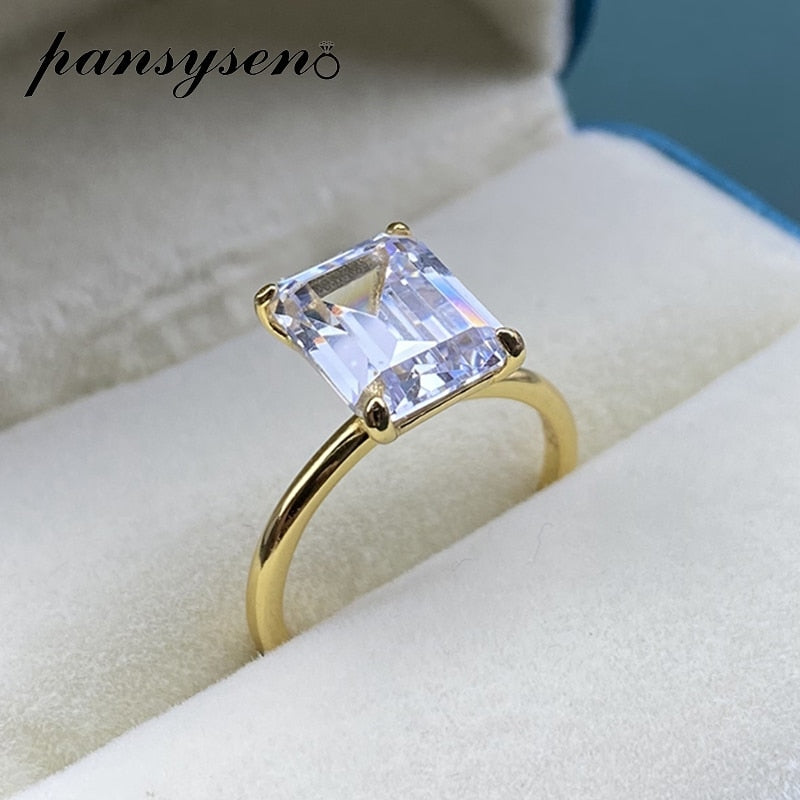 PANSYSEN 100% 925 Sterling Silver Simulated Moissanite Diamond Gemstone Wedding Band Ring Rose Gold Color Fine Jewelry Rings