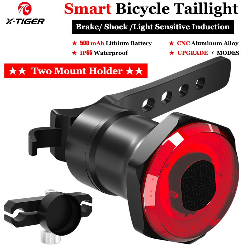 X-Tiger Bike Rear Light IPx6 Waterproof LED Charging Bicycle Smart Auto Brake Sensing Light Accessories Bike Taillight Light