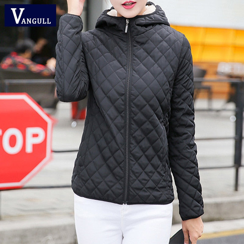 Vangull Women Hooded Jacket Casual Basic Warm Velvet Lamb Parka Coat  Autumn Winter New Solid Light Soft Famale Outerwear