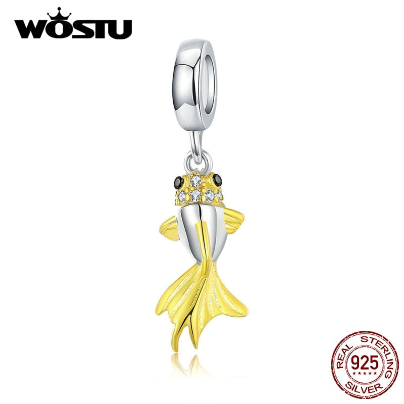 WOSTU Lucky Carp Dangle Charm 925 Sterling Silver Esmalte rojo CZ Beads Fit Original Pulsera Colgante Plata 925 Jewelry CTC085