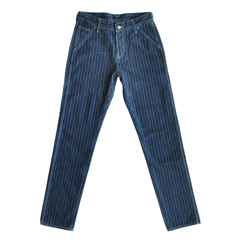 Saucezhan Striped Jeans Men Vintage Men Jeans  Denim Overalls Men Jeans American Railroad Work Pants Overalls jeans Slim Fit