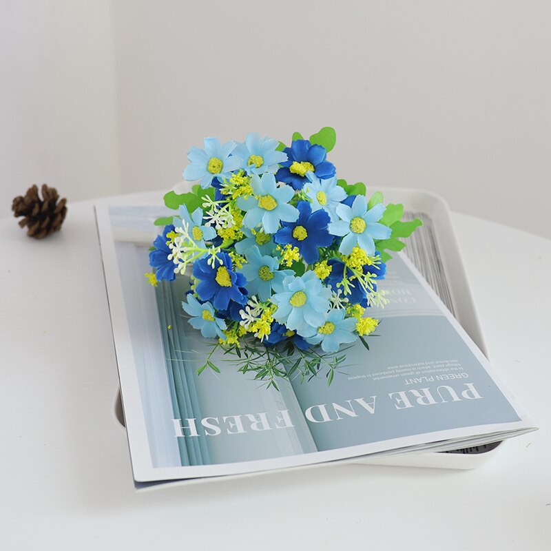 Silk Daisy Artificial Flowers High Quality Bouquet Autumn Wedding Home Decoration Small Fake Flowers Fall Office Arrangement