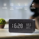 Reloj despertador LED Digital de madera alimentado por USB/AAA, reloj de mesa con temperatura, humedad, Control de voz, despertador, relojes electrónicos de escritorio