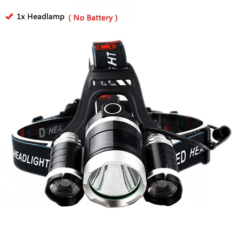 3 Led Headlamp Rechargeable XM-L T6 Headlight light Lantern Head Lamp Flashlight zoomable 18650 Battery Hunting fishing lighting