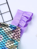 Baby Girls Mermaid Dress Cosplay Costumes Princess Sleeveless Glossy Fish Scales Backless Mesh Splice Tutu Dress Short skirt