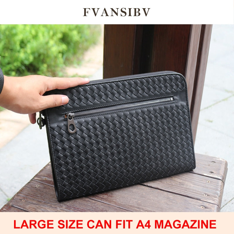 Men's Clutch Bag 100% Genuine Leather Large Capacity A4 Luxury Brand Woven Bag Business Simple Style Classic Envelope Bag New