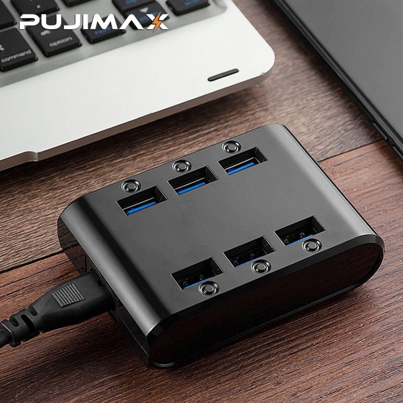 PUJIMAX EU/US/UK Plug 24W 4.8A 6-Ports USB Charger Hub Power Station Mobile Phone Charger for Samsung Huawei LG Iphone Adapter