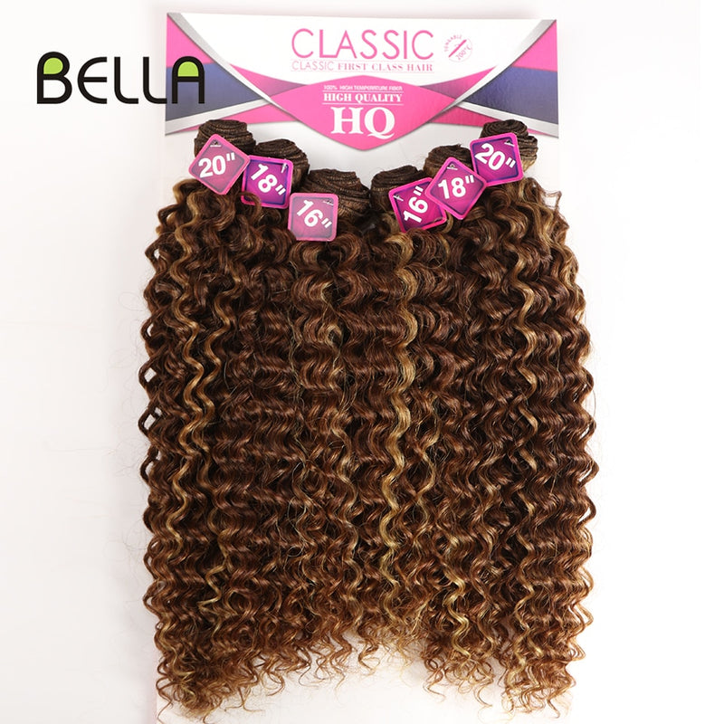 Bella Afro Kinky Curly Synthetic Hair 6 Bundles With 1Closure 7pcs/Lot Ombre Color 16-20 inch Kinky Curly Bundles Hair Extension