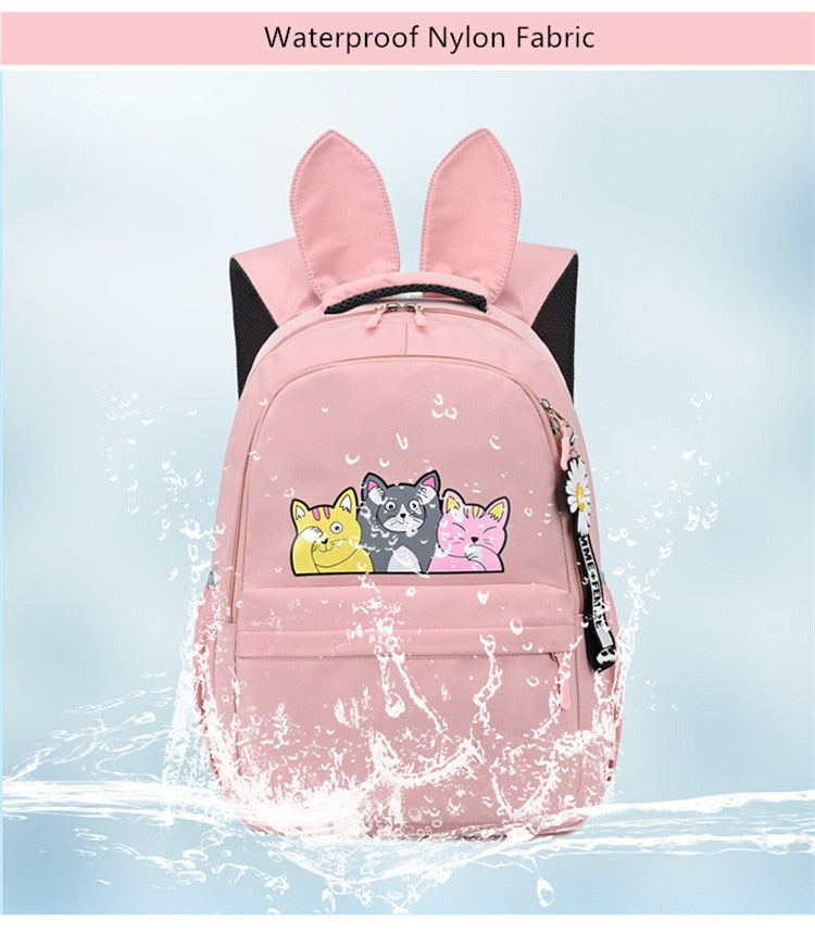 Fengdong school bags for teenage girls schoolbag children backpacks cute animal print canvas school backpack kids cat bag pack