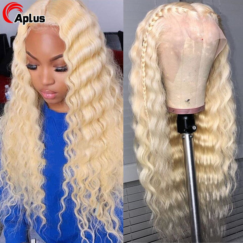 Honigblonde Perücke Tiefe Welle 613 Lace Frontal Perücke 613 Wasserwelle Lace Front Perücke 13x4 Blonder Körper Lockiges Echthaar Perücken für Frauen