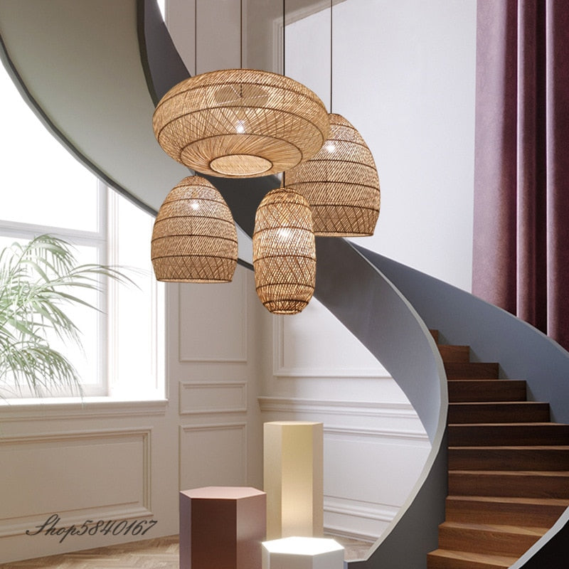 Lámpara colgante de ratán Natural, nuevo estilo chino, lámpara colgante tejida a mano para sala de estar, luminaria colgante, luz para comedor