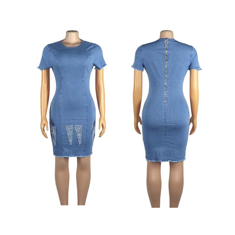 Lässige Jeanskleider für Frauen Blaue, figurbetonte Jeanskleider 2020 Sommer O-Ausschnitt Kurzarm Slim Jean Kleid Vestidos African Robe