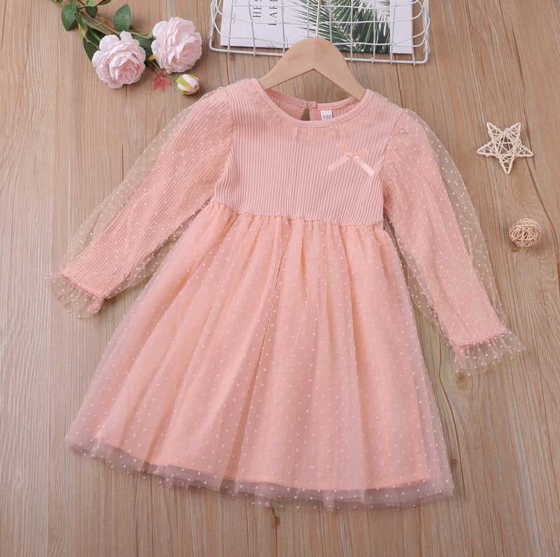 Humor Bear Baby Girls Dress New College Style Student  Spring &amp; Autumn Bow Long Sleeve Dress Kids Clothing Princess Dresses