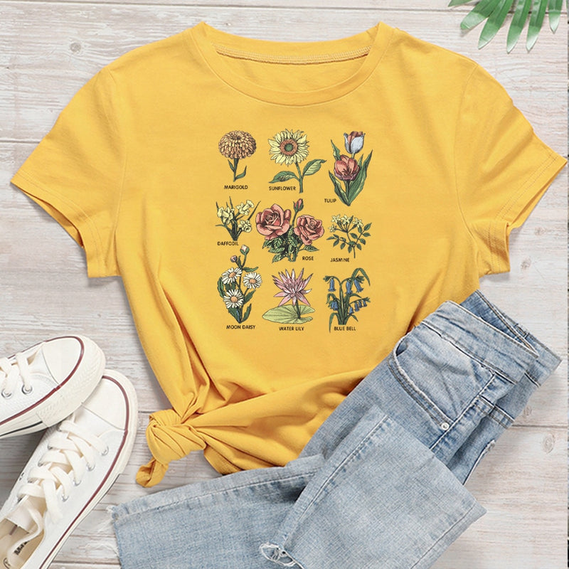 Camiseta de flores silvestres para mujer, camiseta Sunshine Plant Rose Save Bees Girls, camisetas para mujer, ropa para mujer, camisetas gráficas para mujer