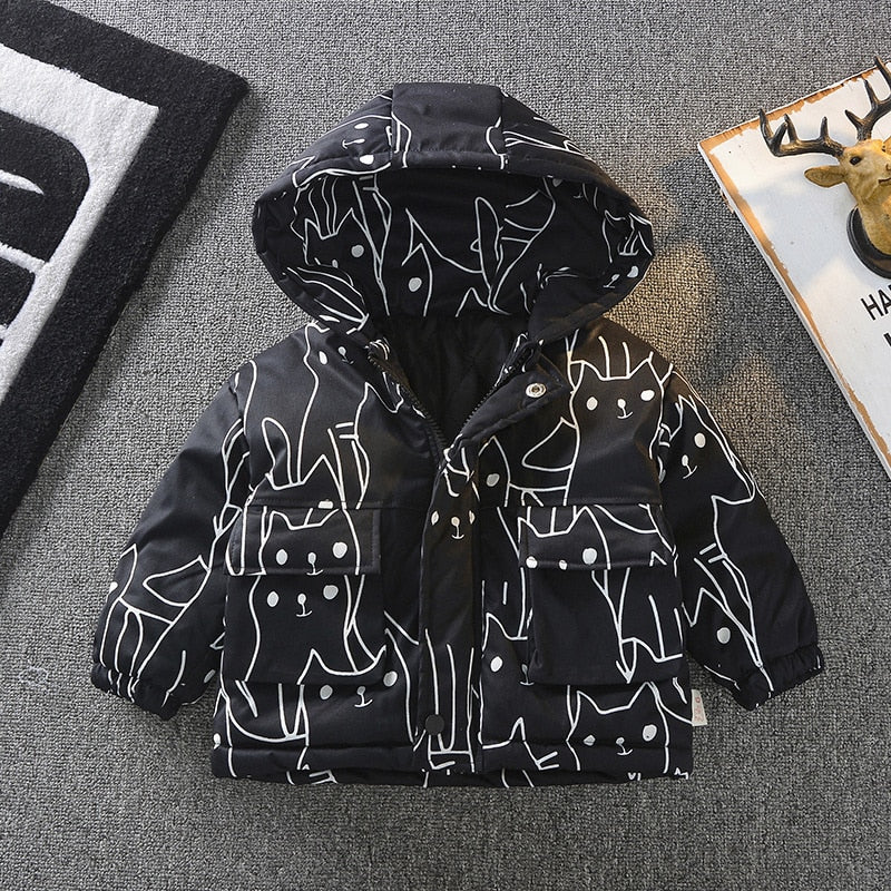 New Winter Children Thicken Clothes Baby Boys Girls Cotton Hooded Jacket Autumn Kids Toddler Fashion Coat Infant Casual Costume