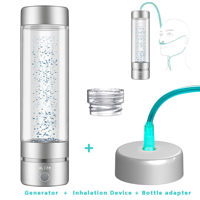 H2Life 7th Generation Hydrogen Water Generator Bottle DuPont SPE+PEM Dual Chamber Maker lonizer Cup + H2 Inhalation device