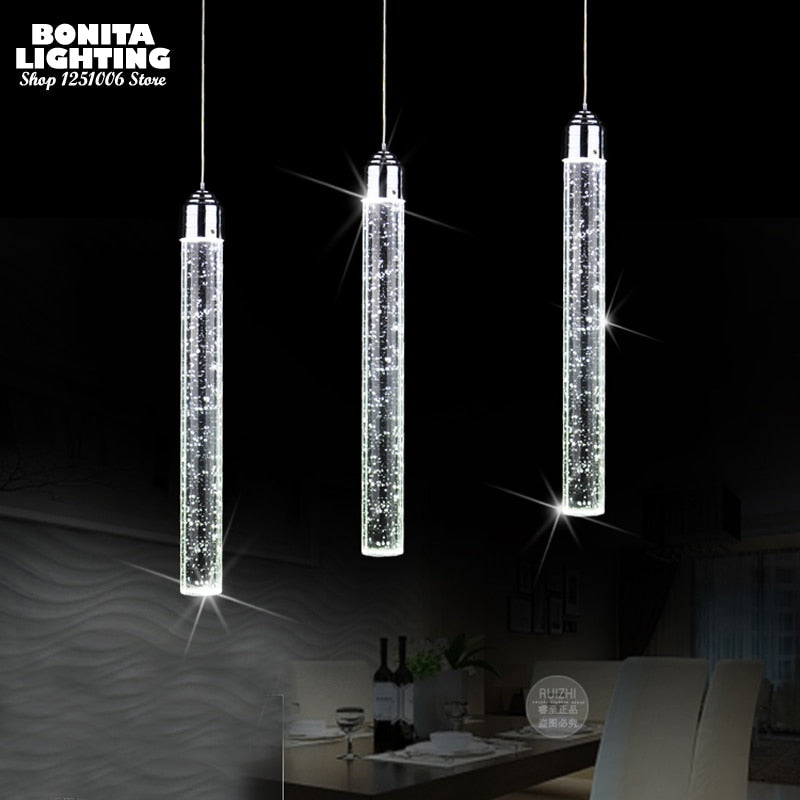 pendant lamp led modern minimalist Bubble K9 crystal hanging lights dining room Cylinder long tube pendant lights high ceiling