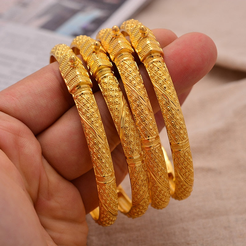 24K Bangles 4Pcs/Set Bracelet Ethiopian Gold Color Bangles For Women Bijoux Femme African Middle East Dubai Halloween Jewelry