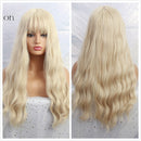 ALAN EATON Long Ombre Black Brown Blonde Wigs with Bangs Heat Resistant Synthetic Wave Wigs for Women African American Cosplay