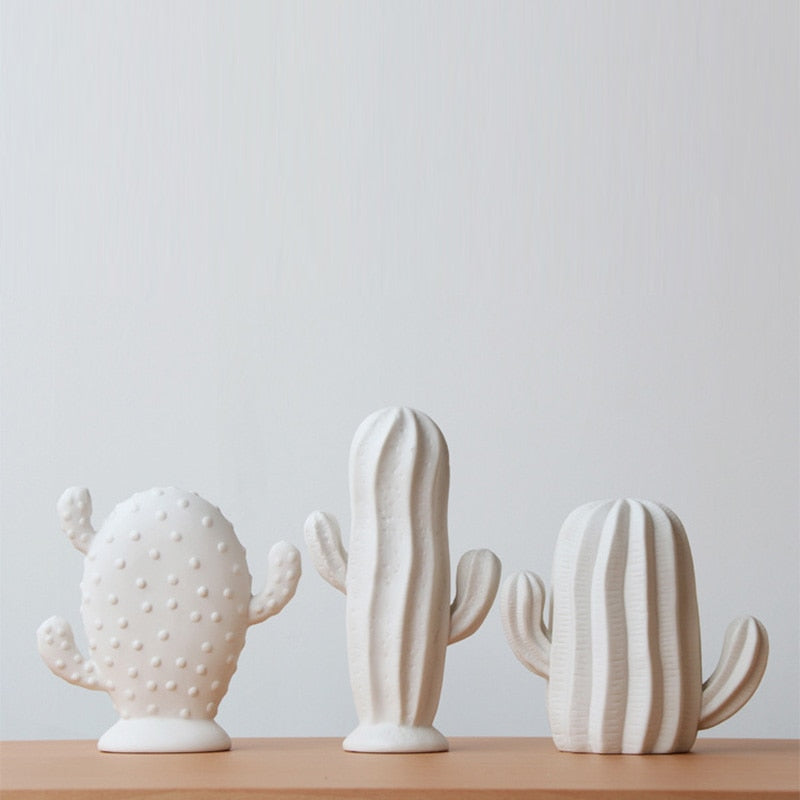 VILEAD Keramik weiße Kaktusfiguren nordische kreative Pflanzenverzierung modern für den Innenbereich Home Office Schreibtischdekoration Zubehör