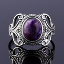 925 Silver Ring Oval 8 * 10MM Natural Moonstone and Natural Purple Dragon Crystal Vintage Wreath Engagement Wedding Party Gift