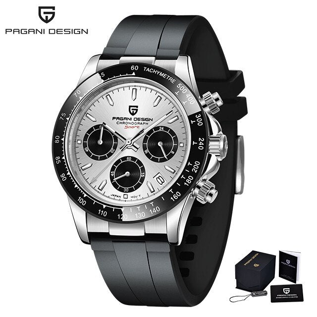 PAGANI DESIGN Herren Quarz Armbanduhr Luxus Saphirglas Sportuhr Kautschukband Chronograph Uhren Herren Japan VK63 Uhr Man