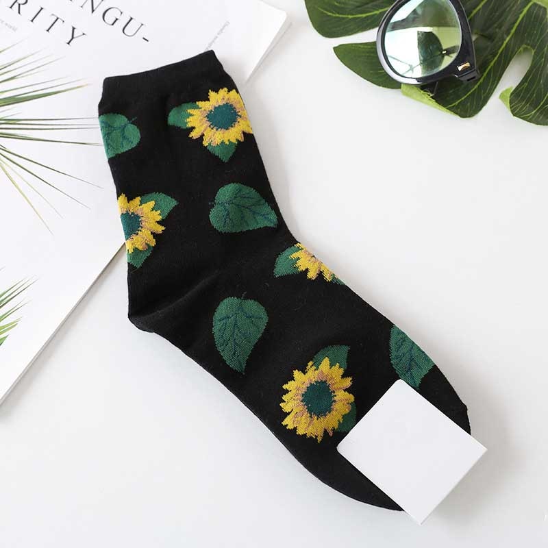 Gran oferta, calcetines japoneses creativos de moda Harajuku, calcetines cortos de girasol para primavera y otoño, calcetines casuales de algodón coloridos, medias divertidas de marea