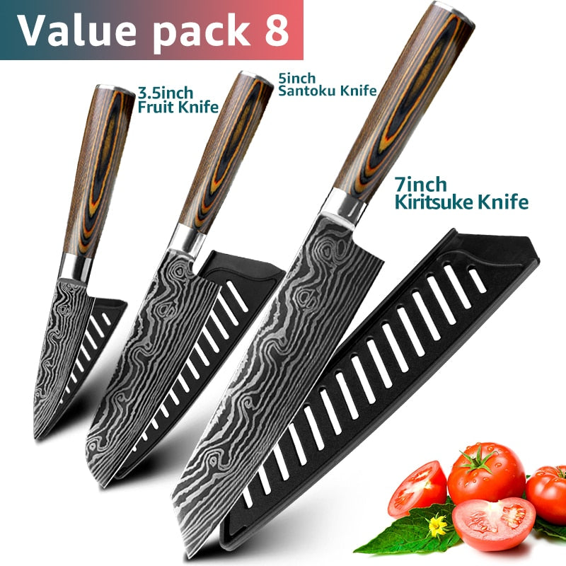 Kitchen Knives Set Stainless Steel 7CR17 Japanese Style Chef Knife Bread Meat Cleaver Paring Kitchen Knife Kitchen Accessories