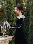 2020 neue Mode Damenbekleidung Herbst und Winter Samtkleider Slash Neck Vintage Kleid Frauen