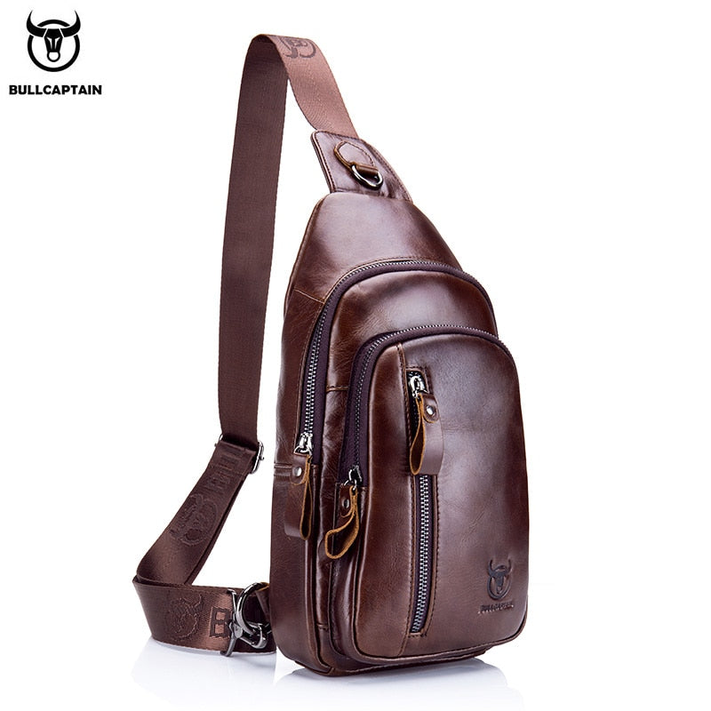 BULLCAPTAIN, bolso cruzado informal de cuero genuino para hombre, bolso de pecho de cuero para hombre, bolso de excursión a la moda, puede contener iPai de 7,9 pulgadas