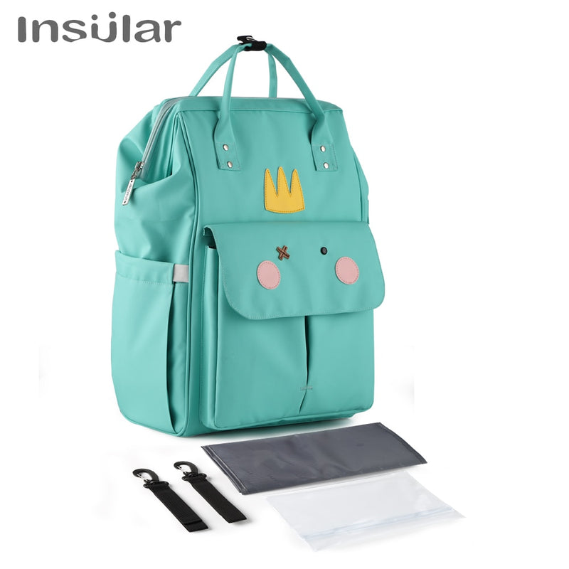 Nueva bolsa de pañales Insular con diseño de dibujos animados, mochila impermeable para mamá, bolsa para el cuidado del bebé, bolsa de viaje para cochecito de bebé de gran capacidad