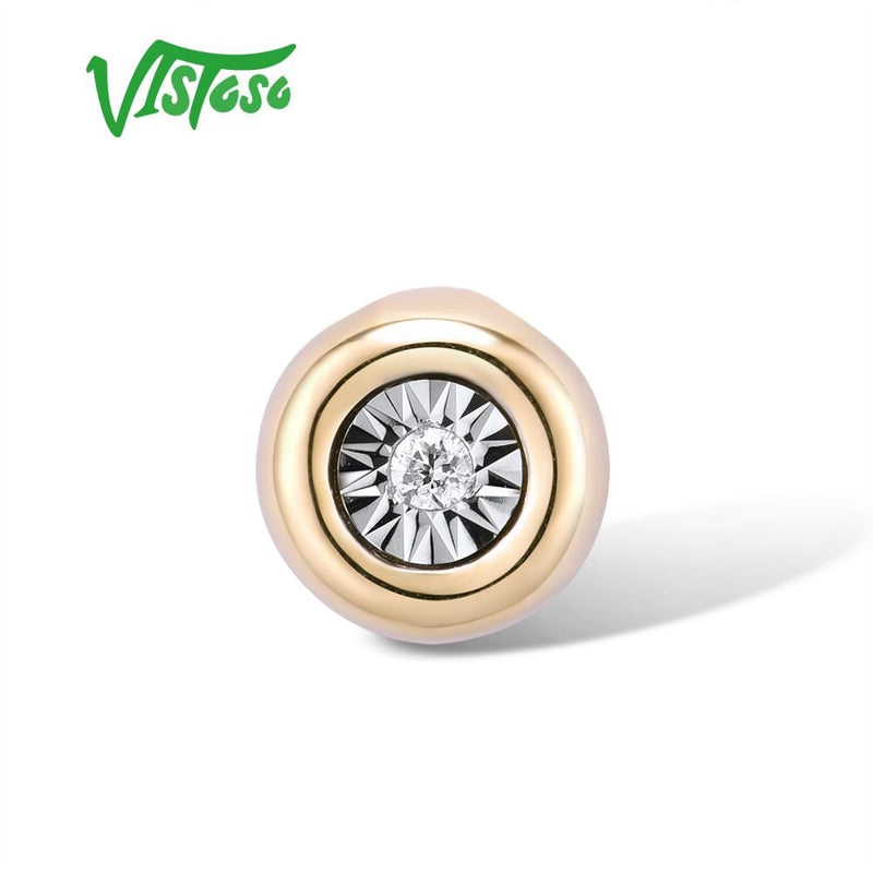 VISTOSO Gold Pendant For Women Pure 14K 585 Rose/white Gold Illusion-Set Miracle Plate Diamond Pendant Round Circle Fine Jewelry