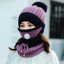 2020 Mütze Winter Frauen Maske Sturmhaube Mütze für Mädchen Schal dickes warmes Fleece innen gestrickte Mütze Schal Set 3-teilige Wintermützen