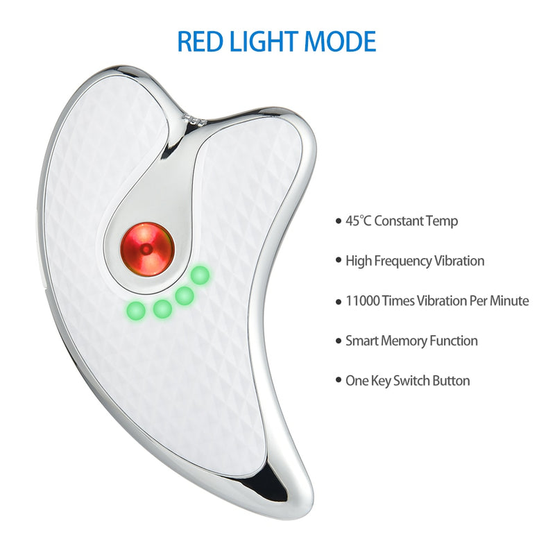 Heated Vibrating Facial Massager Electric Gua Sha Board Red Blue Light Therapy Scraping Plate Face Lifting Slimming Tools