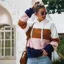 Lossky Women Hoodies Sweatshirt Striped Patchwork Ladies Long Sleeve Pullover Plush Top Autumn Winter Female  Warm Clothing 2022