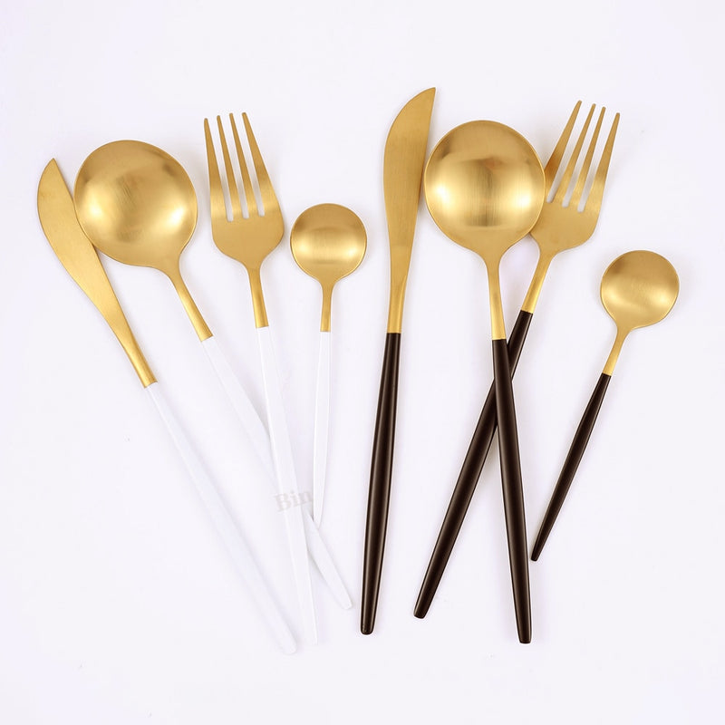 36Pcs Matte Stainless Steel Cutlery Set Dinnerware Gold Knife Fork Dessert Spoon Silverware Kitchen Party Dinner Tableware