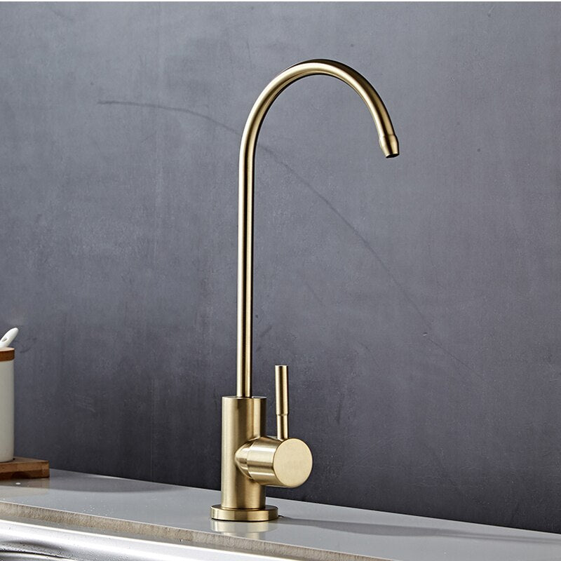 New Arrival Stainless Steel Gold Brushed Purified Kitchen Sink Faucet Deck-Mounted Rotating Drinking Cold Water Tap G1144