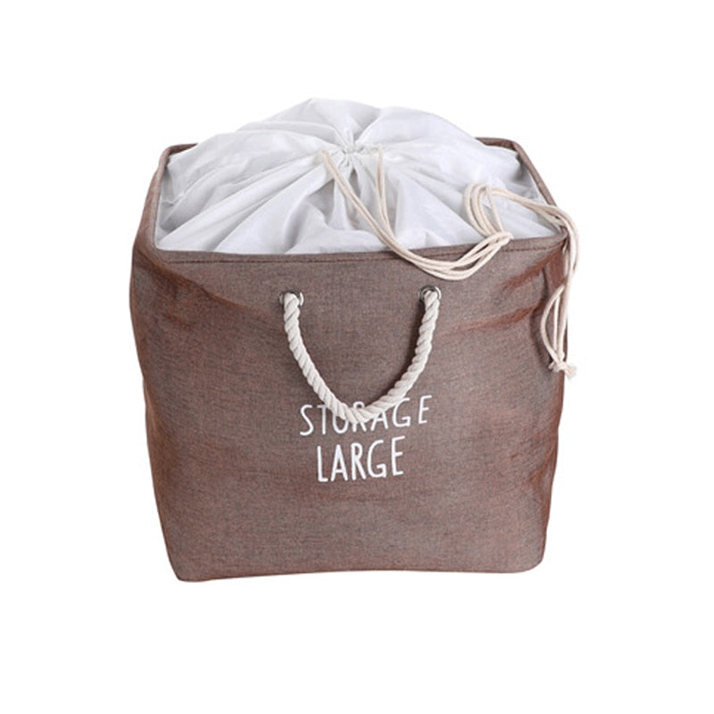 Large Fabric Storage Basket Square Laundry Basket Storage Bag With Drawstring Sundries Book Clothes Toy Storage Bucket Organizer