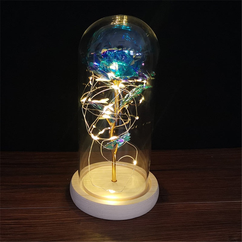 LED Enchanted Galaxy Rose Ewige 24 Karat Goldfolie Blume mit Lichterketten in Kuppel für Heimdekoration Weihnachten Valentinstagsgeschenk