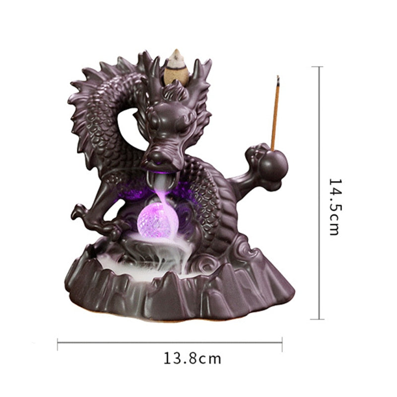 Home Decor 7-Color Change Incense Burner Handmade Ceramic Dragon Backflow Incense Burner Creative Smoke Waterfall Incense Holder