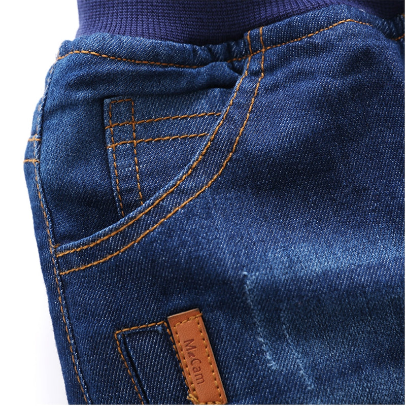 Mudkingdom Kids Jeans Drawstring Pants Autumn Winter Fleece Warm Denim Pants Casual Trousers for Boys Slim Fashion Clothing