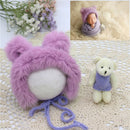 Baby Photography Props  Newborn Photography Hat Bear Doll  Newborn Hat Photography Accessories (1pc Baby Hat and 1pc Bear Doll)