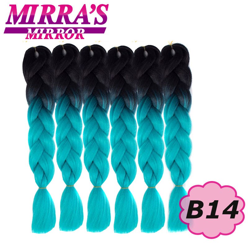 Trenzas Jumbo de 24 pulgadas, cabello sintético para caja trenzada, extensiones de cabello trenzado Ombre, tres tonos, negro, marrón, azul, rosa, espejo de Mirra