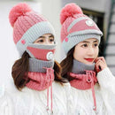 2020 New 3 Pieces Set Women's Knitted Hat Scarf Caps Neck Warmer Winter Hat For Ladies Girls Skullies Beanies Warm Fleece Caps