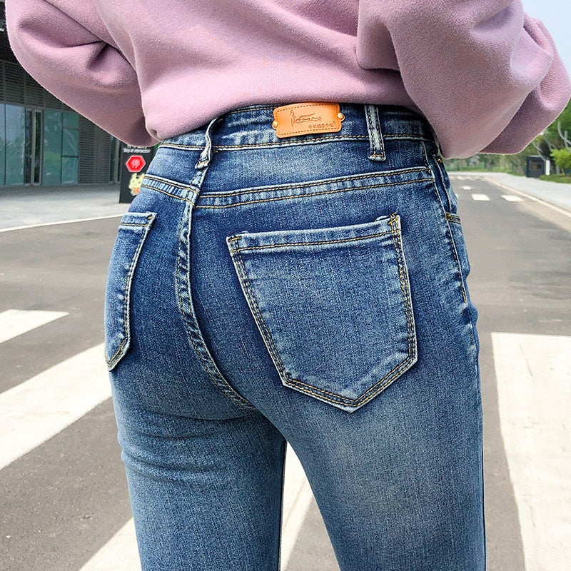 NEW Women Stretch High Waist Classic Retro Jeans Lady Clothes 38 40 Skinny Pants Push Up Leggings Mom Jeans Pencil Trousers